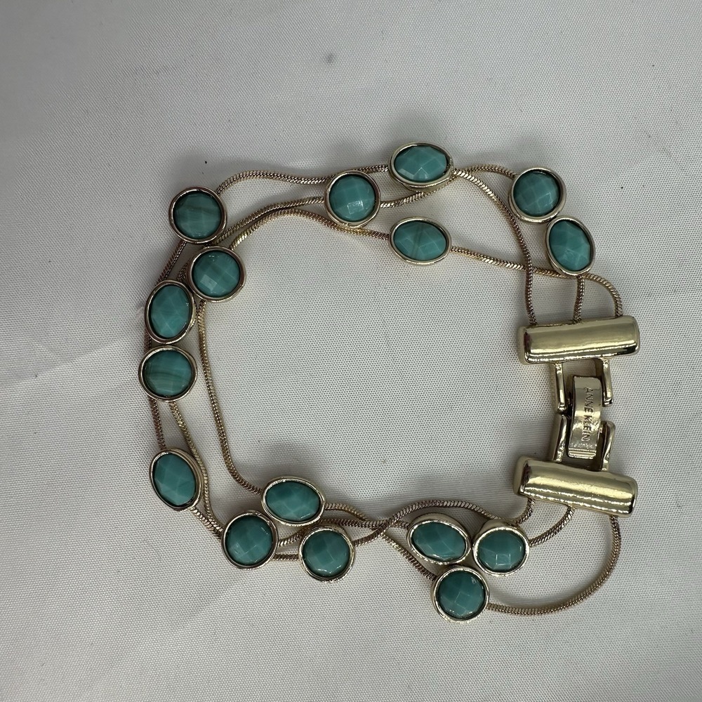 ANNE KLEIN 3 Strand Bracelet Turquoise Beads Gold Tone Jewelry